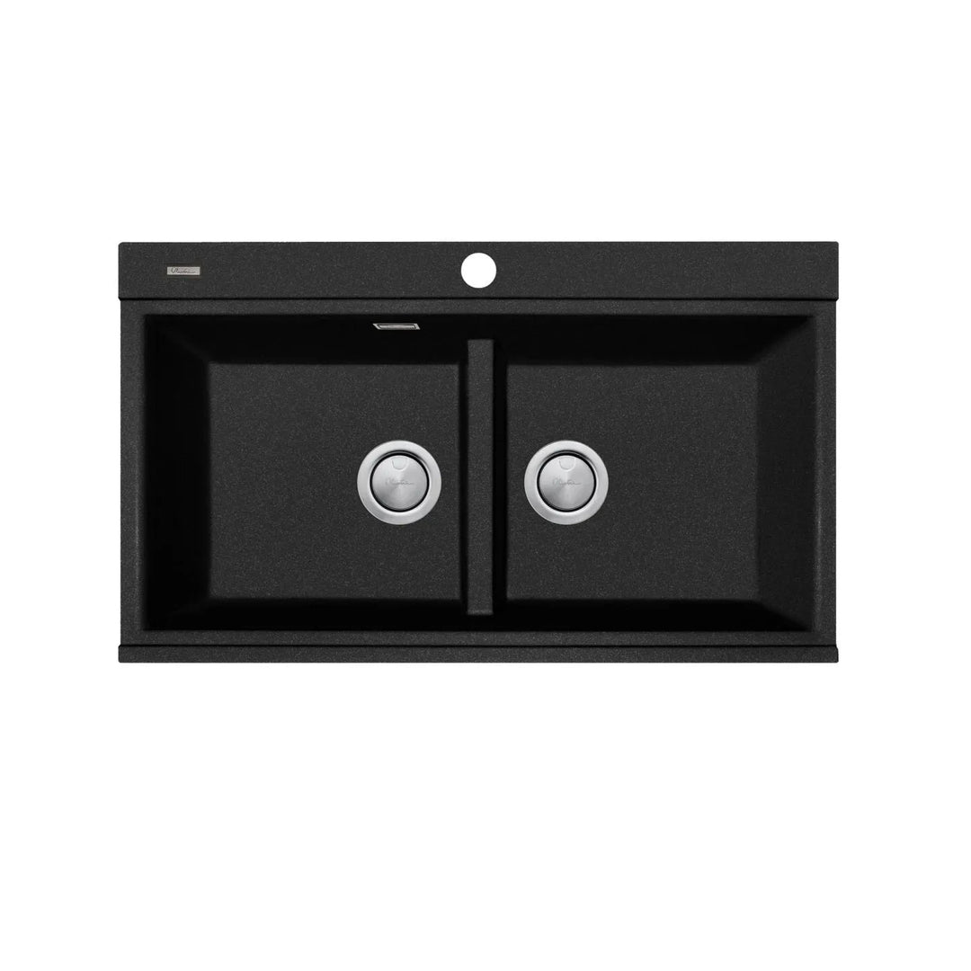 Oliveri Santorini Black Double Bowl Topmount Sink With Glass Top
