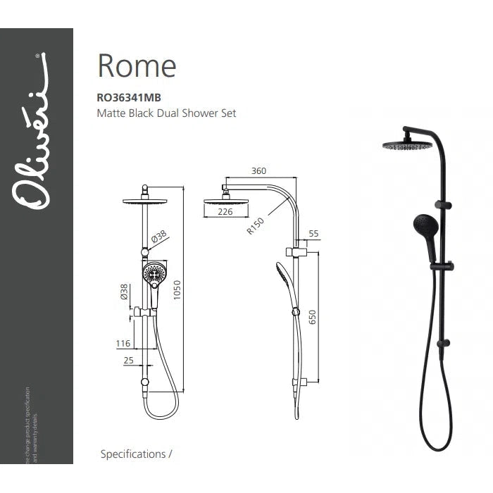 Rome Matte Black Dual Shower Set