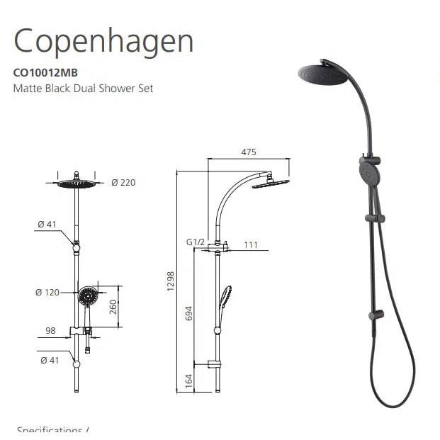 Twin Showers Oliveri Copenhagen Matte Black Dual Shower Set