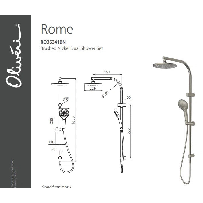 Rome Brushed Nickel Dual Shower Set