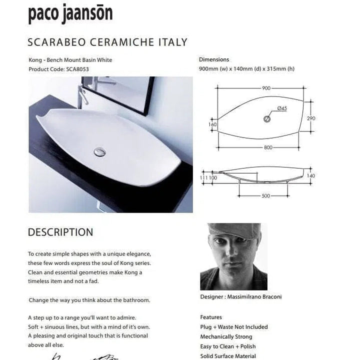 Paco Jaanson Above Counter Kong 90 Basin