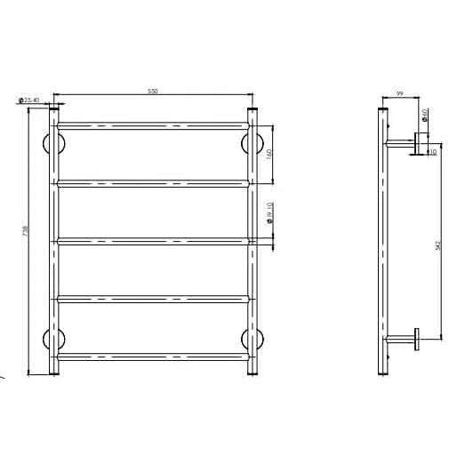Phoenix Radii 5 Bar Non-Heated Towel Ladder 550 X 740mm