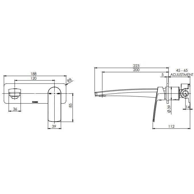 Phoenix Mekko Wall Basin/Bath Mixer Set- 200mm