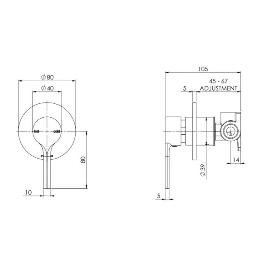 Phoenix Vivid Slimline Oval Shower / Wall Mixer