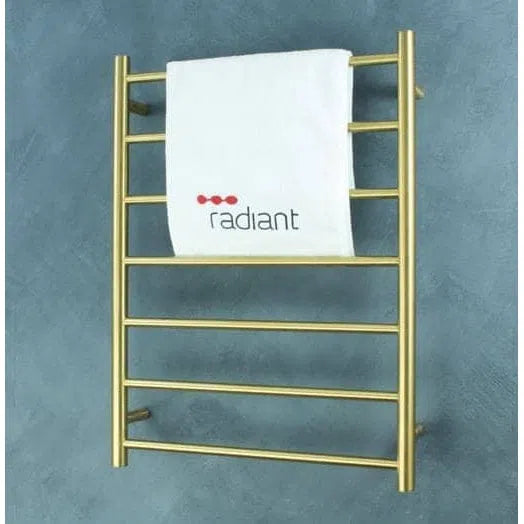 Radiant Brushed Gold Round Bar Heated Towel Rail 600 x 800 mm – Design 10