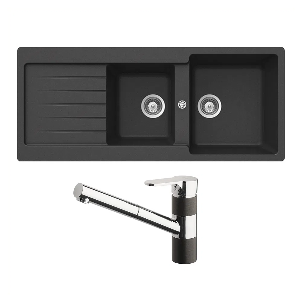 Schock Typos 1 & 3/4 Bowl with Drainer + 400710B Pull Out Kitchen Mixer
