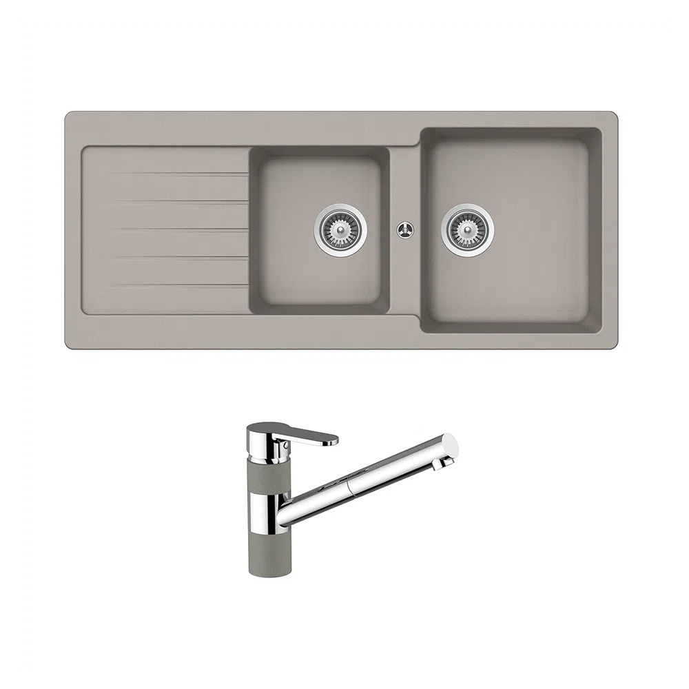 Schock Typos 1 & 3/4 Bowl with Drainer + 400710C Pull Out Kitchen Mixer