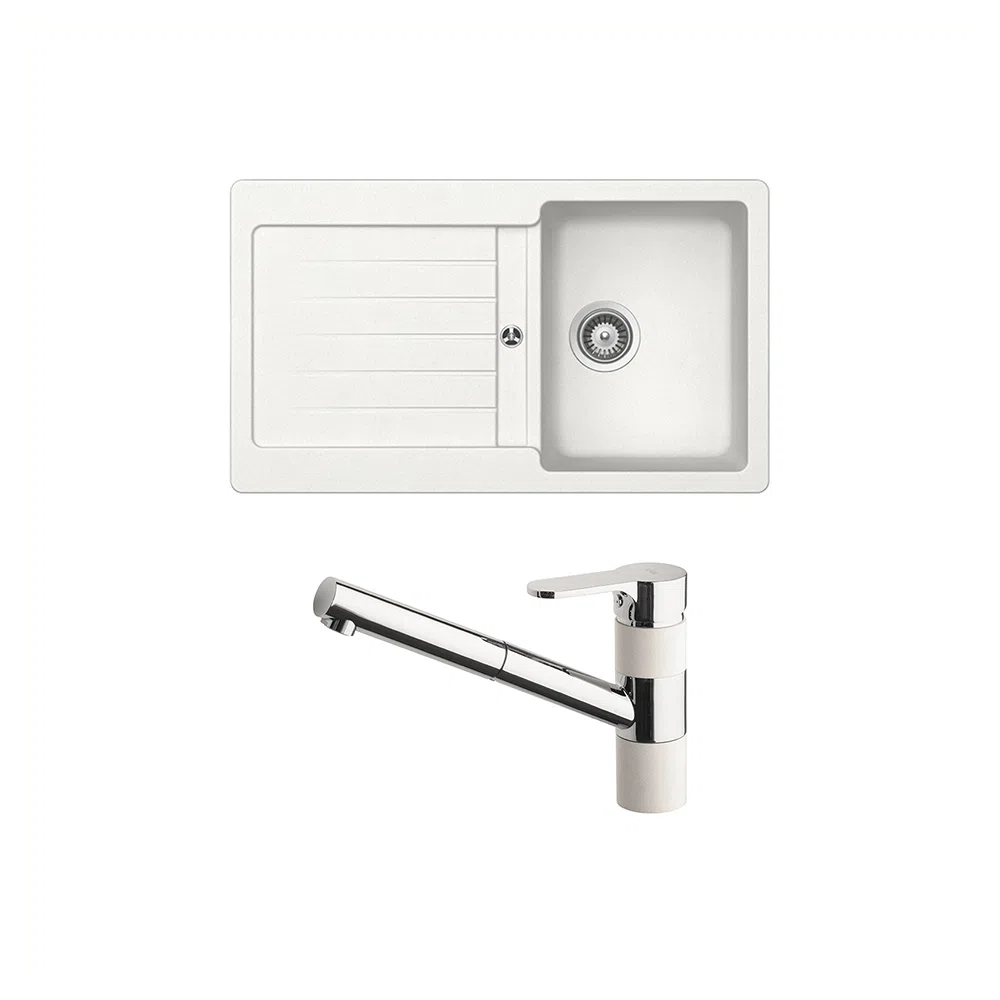 Schock Typos Single Bowl with Drainer + 400710A Pull Out Kitchen Mixer