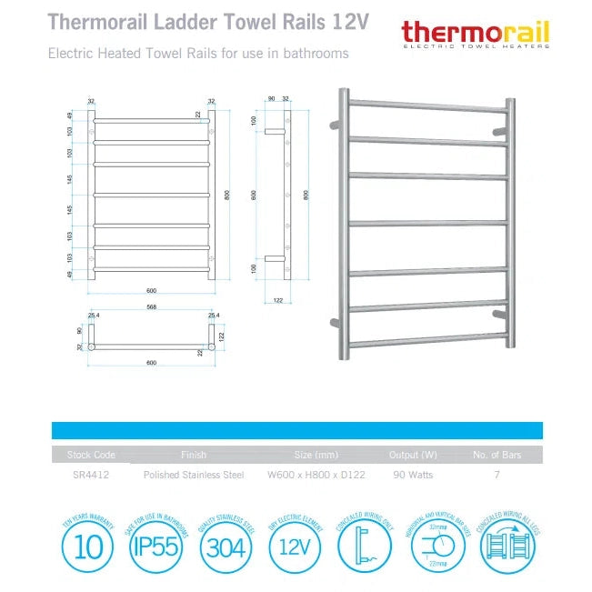 Thermogroup 12Volt Round Ladder Heated Towel Rail