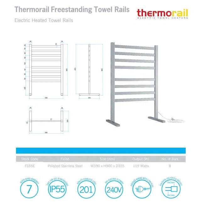Thermogroup Straight Flat Freestanding Heated Towel Rail