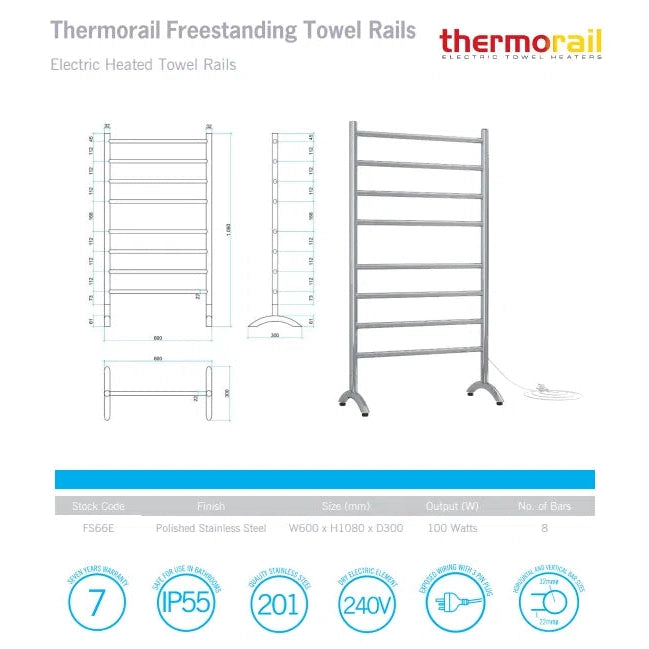 Thermogroup Straight Round Freestanding Heated Towel Rail