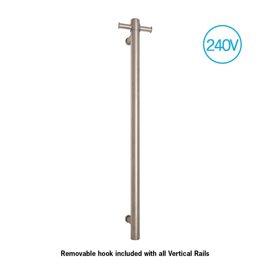 Heated Towel Rails Thermogroup Thermorail 240V Vertical Heated Towel Rail Round Brushed Stainless Steel
