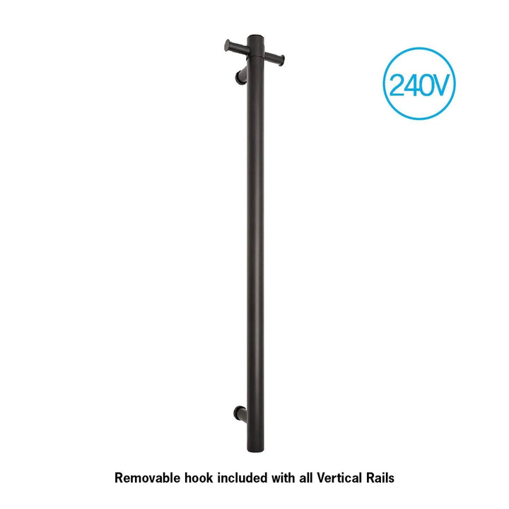 Heated Towel Rails Thermogroup Thermorail 240V Vertical Heated Towel Rail Round Matte Black