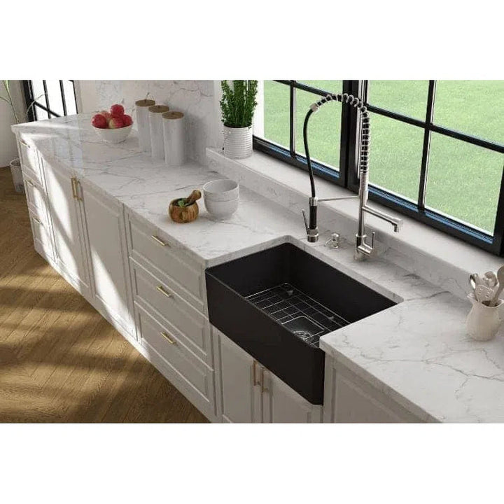 Turner Hastings Novi 75 x 46 Fine Fireclay Butler Sink – Matte Black Double Sided Flat Front and Ribbed Front