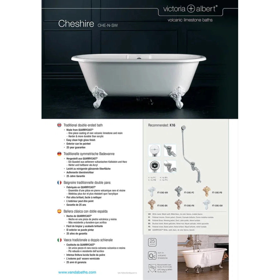Victoria & Albert Cheshire Bath With Polished Chrome Metal Feet
