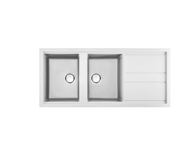 Kitchen Sink Artusi Double Bowl Sink With Drainer - White Granitek