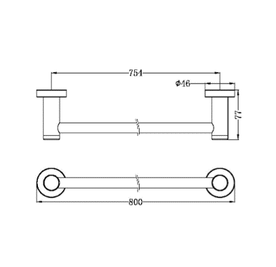 Nero Classic/Dolce Single Towel Rail 800mm Matte Black