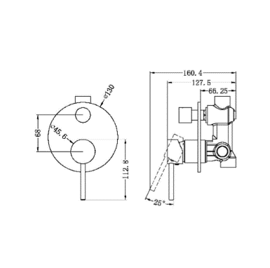 Diverter Nero Tapware DOLCE SHOWER MIXER WITH DIVERTOR BRUSHED NICKEL