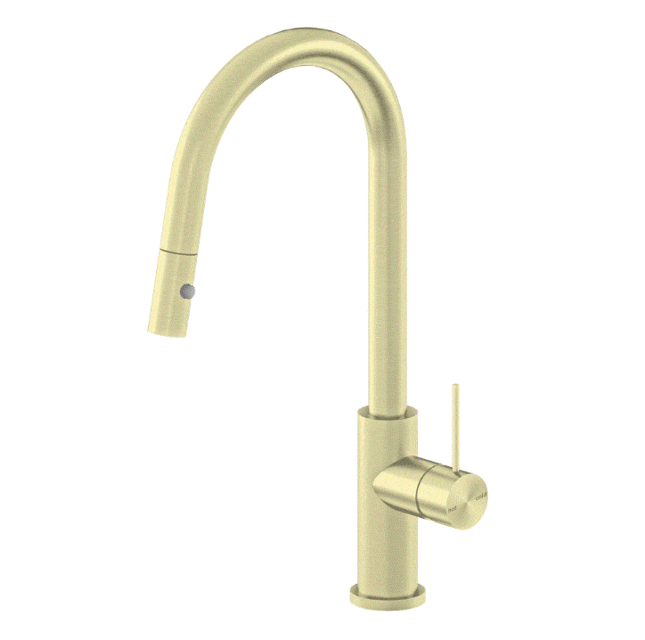 Pull Down Sink Mixer Nero Tapware MECCA PULL OUT SINK MIXER WITH VEGIE SPRAY FUNCTION BRUSHED GOLD