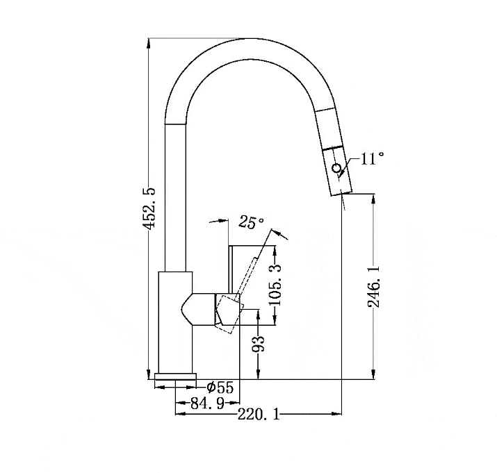 Pull Down Sink Mixer Nero Tapware MECCA PULL OUT SINK MIXER WITH VEGIE SPRAY FUNCTION GUN METAL