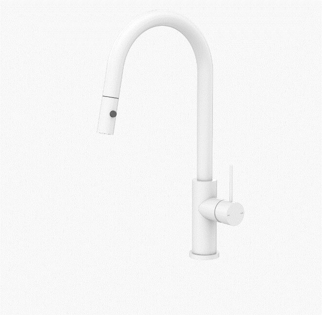 Pull Down Sink Mixer Nero Tapware MECCA PULL OUT SINK MIXER WITH VEGIE SPRAY FUNCTION MATTE WHITE