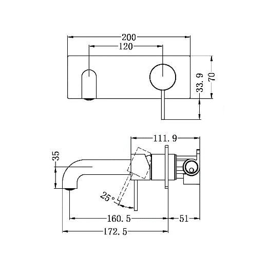 Nero Mecca Wall Basin Mixer 230mm Spout Brushed Bronze