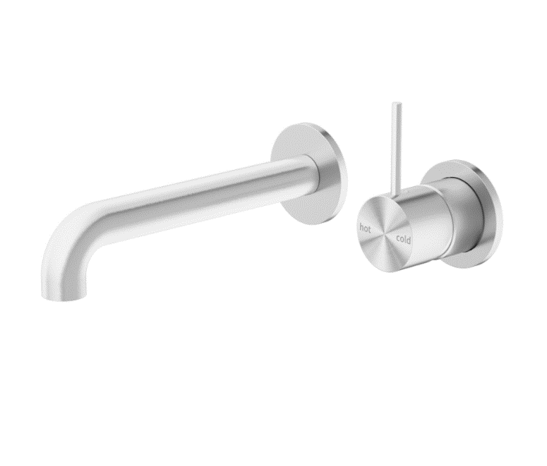 Wall Mixer Nero Tapware MECCA WALL BASIN MIXER SEPARATE BACK PLATE HANDLE UP 160MM SPOUT BRUSHED NICKEL