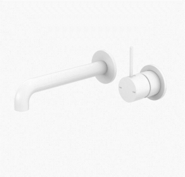 Nero Mecca Wall Basin Mixer Separate Back Plate Handle Up 185mm Spout Matte White